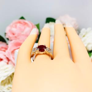Round Lab Created Ruby CZ 3 Stone Ring Sterling Silver