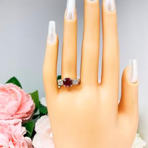 Round Lab Created Ruby CZ 3 Stone Ring Sterling Silver
