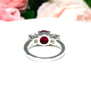 Round Lab Created Ruby CZ 3 Stone Ring Sterling Silver