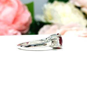 Round Lab Created Ruby CZ 3 Stone Ring Sterling Silver