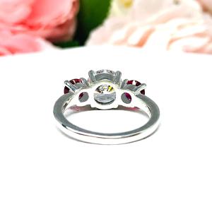 Round CZ Lab Ruby 3 Stone Engagement Ring