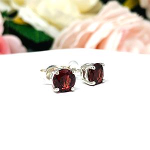 Round Natural Mozambique Garnet Stud Earrings January Birthstone