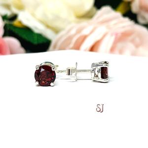 Round Natural Mozambique Garnet Stud Earrings January Birthstone