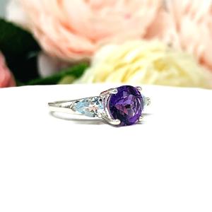 Natural Round Amethyst Aquamarine Pear Ring SIZE 6.75 FINAL SALE