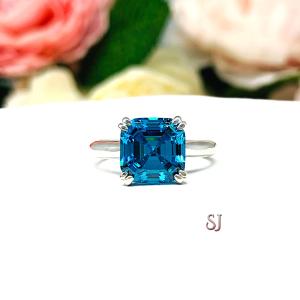 Asscher 8mm London Blue CZ Split Prong Ring