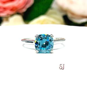 Old Mine Cut Swiss Blue 2 Carat CZ Ring