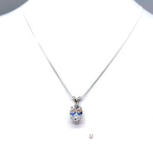 Oval CZ Pendant Sterling Silver Necklace Colorless Cubic Zirconia