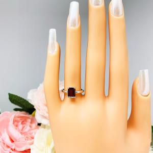 Natural Mozambique Garnet Emerald Cut Ring