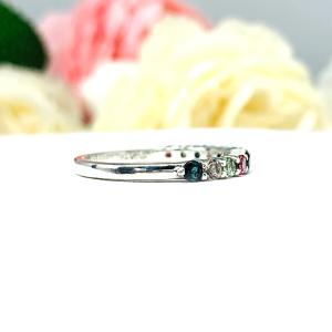 Natural Tourmaline Round Sterling Silver Band - 2.5mm (.84 cts total) round gemstones - Alternative wedding band