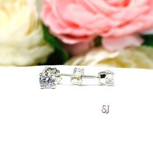 Round Cubic Zirconia Stud Earrings – 4.5mm-7mm, Sterling Silver, 10k Gold