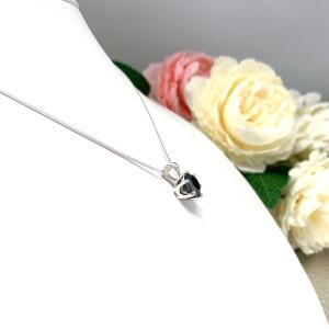 Black Moissanite Pendant Necklace - Round suthentic moissanite - Sterling silver 6 prong setting - Sterling silver chain