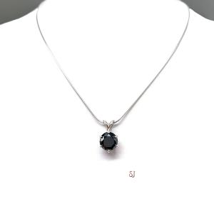 Black Moissanite Pendant Necklace - Round suthentic moissanite - Sterling silver 6 prong setting - Sterling silver chain