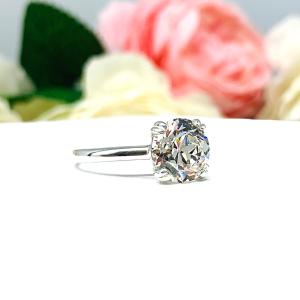 Old European Cut 9mm CZ Split Prong Engagement Ring Near Colorless CZ
