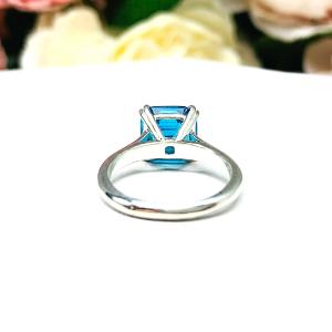 Asscher 8mm London Blue CZ Split Prong Ring