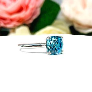Old Mine Cut Swiss Blue 2 Carat CZ Ring