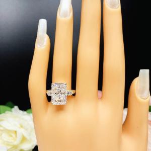 Radiant CZ Sterling Silver Engagement Ring Round Accents