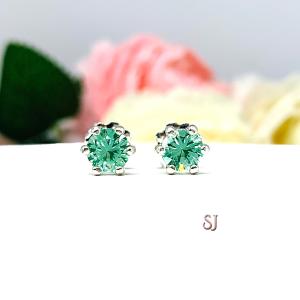 Seafoam Green Lab Spinel Stud Earrings Sterling Silver 6mm Round 6 Prong