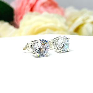 Round Cubic Zirconia Stud Earrings – 5mm-8mm, Sterling Silver