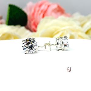 Round Cubic Zirconia Stud Earrings – 5mm-8mm, Sterling Silver