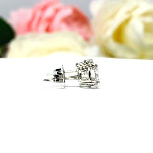 Moissanite Basket 14k Gold Stud Earrings -  Round authentic moissanites - Solid gold settings - FREE 3RD DAY UPS