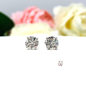 Moissanite Basket 14k Gold Stud Earrings -  Round authentic moissanites - Solid gold settings - FREE 3RD DAY UPS