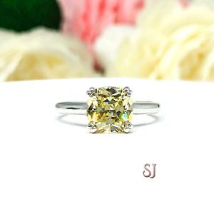 Canary Yellow Cushion CZ Split Prong Engagement Ring