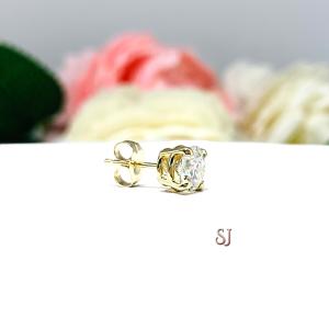 Round Moissanite Claw Prong 14k Gold SINGLE STUD Earring