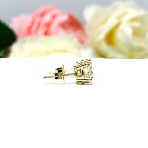 Moissanite 14k Gold Stud Earrings - Round authentic moissanites - Solid gold soft claw prong settings - FREE 3RD DAY UPS