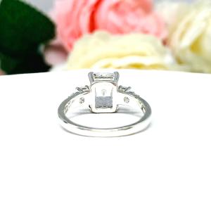 Radiant CZ Sterling Silver Engagement Ring Round Accents
