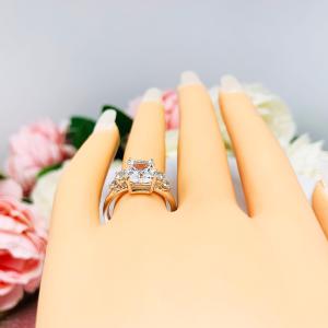 Radiant CZ Sterling Silver Engagement Ring Round Accents