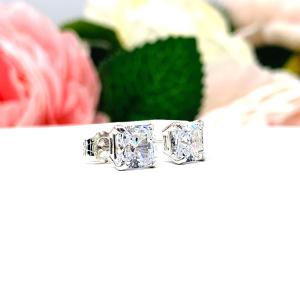 Cushion Cut Cubic Zirconia Stud Earrings
