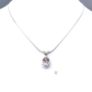 Lab White Sapphire Oval Pendant Sterling Silver Necklace Six Prong