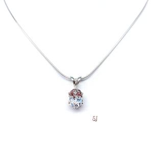 Lab White Sapphire Oval Pendant Sterling Silver Necklace Six Prong