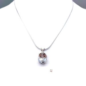 Lab White Sapphire Oval Pendant Sterling Silver Necklace