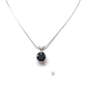 Black Moissanite Pendant Necklace - Round suthentic moissanite - Sterling silver 6 prong setting - Sterling silver chain