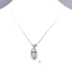 Oval CZ Pendant Sterling Silver Necklace 3 Carats 12x8mm Near Colorless Cubic Zirconia