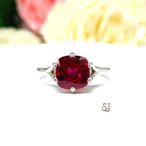 Lab Ruby 8mm Cushion Ring