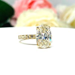 Oval 12x8mm Near Colorless Cubic Zirconia Pave Engagement 10k Yellow Gold Ring SIZE 6 FINAL SALE