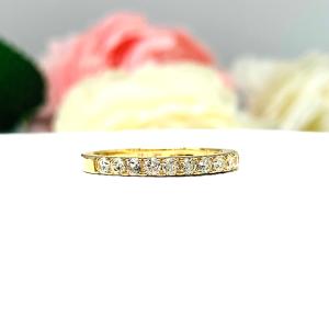 Half Eternity Near Colorless Cubic Zirconia 10k Yellow Gold Wedding Band Size 6 FINAL SALE