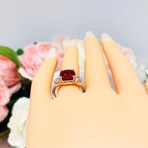 Lab Created Ruby Cushion Cut CZ Trillions Ring Sterling Silver