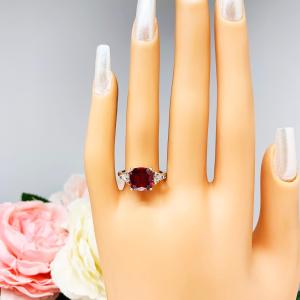 Lab Created Ruby Cushion Cut CZ Trillions Ring Sterling Silver