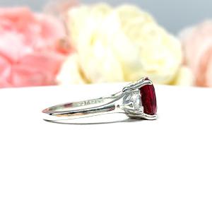 Lab Created Ruby Cushion Cut CZ Trillions Ring Sterling Silver