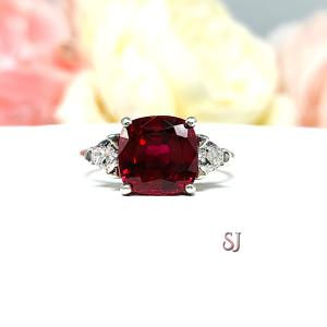 Lab Created Ruby Cushion Cut CZ Trillions Ring Sterling Silver