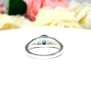 Genuine London Blue Topaz 6x4mm Oval Ornamental Leaf Ring
