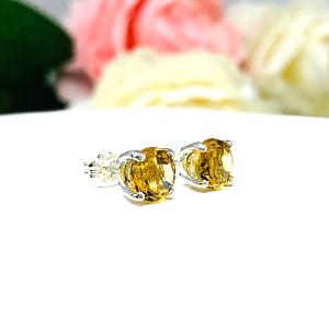 Round Genuine 7mm Golden Citrine Stud Earrings
