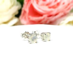 Round Contra Luz Precious Opal 5mm Sterling Silver Stud Earrings
