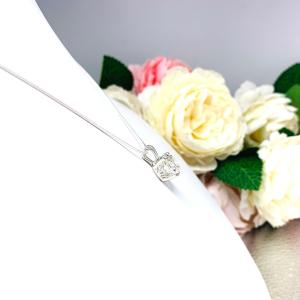 Old European Cut CZ Pendant Sterling Silver Necklace Round Near Colorless Lotus Flower