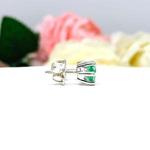 Seafoam Green Lab Spinel Stud Earrings Sterling Silver 6mm Round 6 Prong