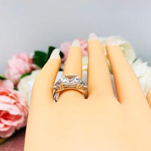 Radiant CZ 10x8mm East West Trillions Engagement Ring