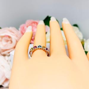 Spring Colors 3mm Round Natural Gemstone Five Stone Ring